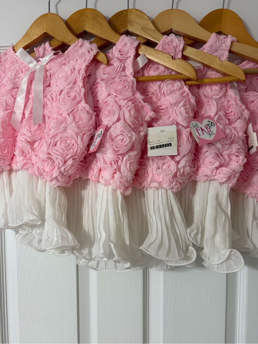 JustFab Pink Rosette Top with White Pleated Hem
